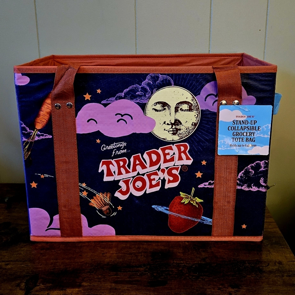 NWT Trader Joe’s Limited Stand-Up Collapsible Tote Bag Brand Moon & Sky
